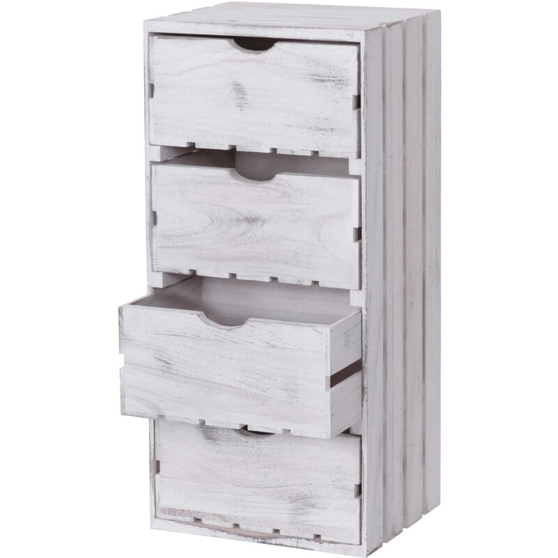 foto del prodotto comodino cassettiera country shabby vintage decorativa hhg 519 legno 4 cassetti bianco