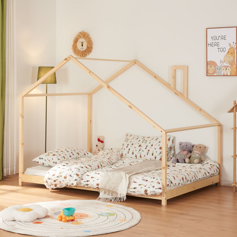 foto del prodotto letto casetta per cameretta siuntio in legno naturale 140 x 200 cm en.casa 