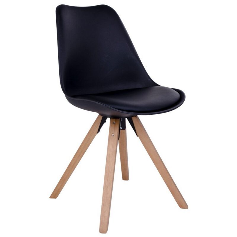 foto del prodotto set di 2 sedie bergen, plastica, legno, finta pelle, nero, 55x48x86 cm