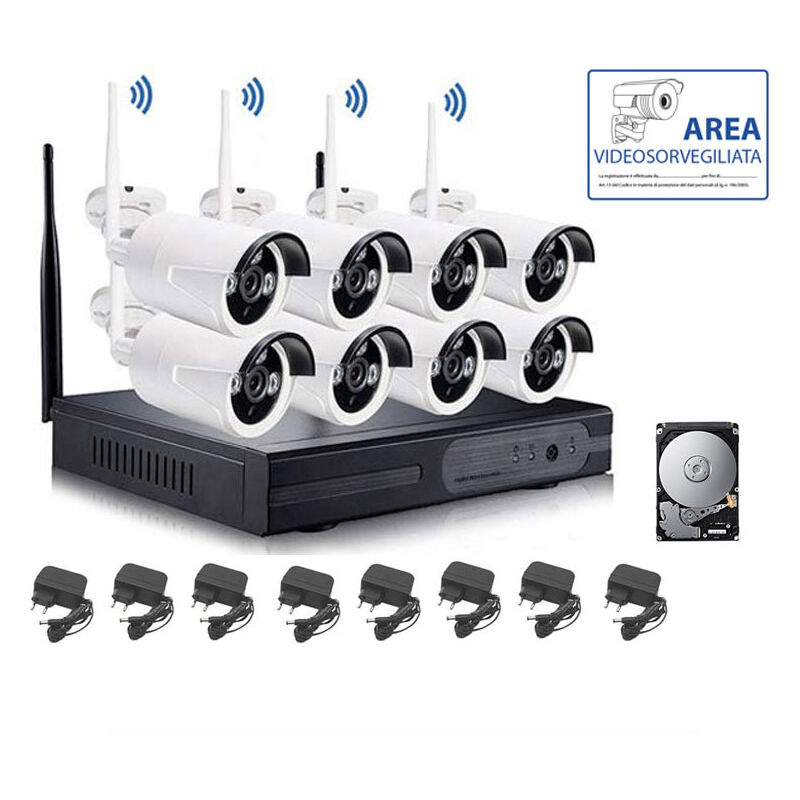foto del prodotto kit videosorveglianza wireless full wifi hd ip 8 telecamere nvr lan remoto 3g 1 tb
