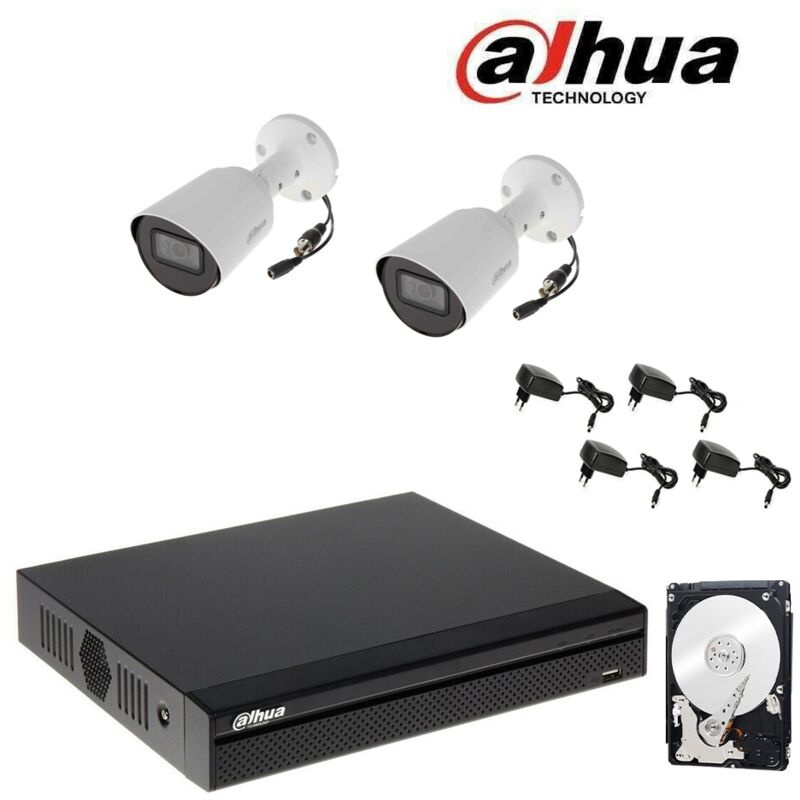 foto del prodotto kit videosorveglianza dahua dvr 4 canali 2 telecamere 2 mpx hd 500 gb