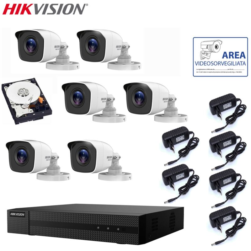 foto del prodotto kit 6 telecamere hikvision dvr 8 canali videosorveglianza 2 mpx hd 320 gb