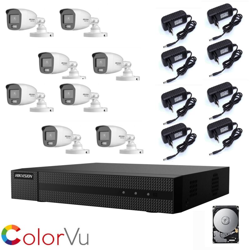 foto del prodotto kit videosorveglianza hikvision dvr 8 ch 8 telecamere 2mp ahd hd 500 gb