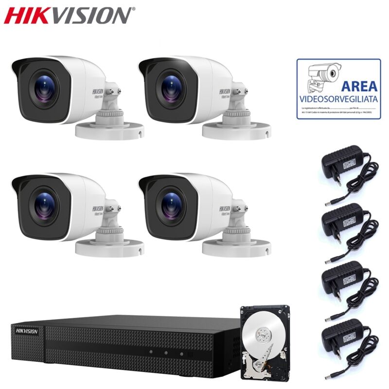 foto del prodotto kit videosorveglianza 4 telecamere 5 mpx hikvision dvr 4 canali hd 1tb