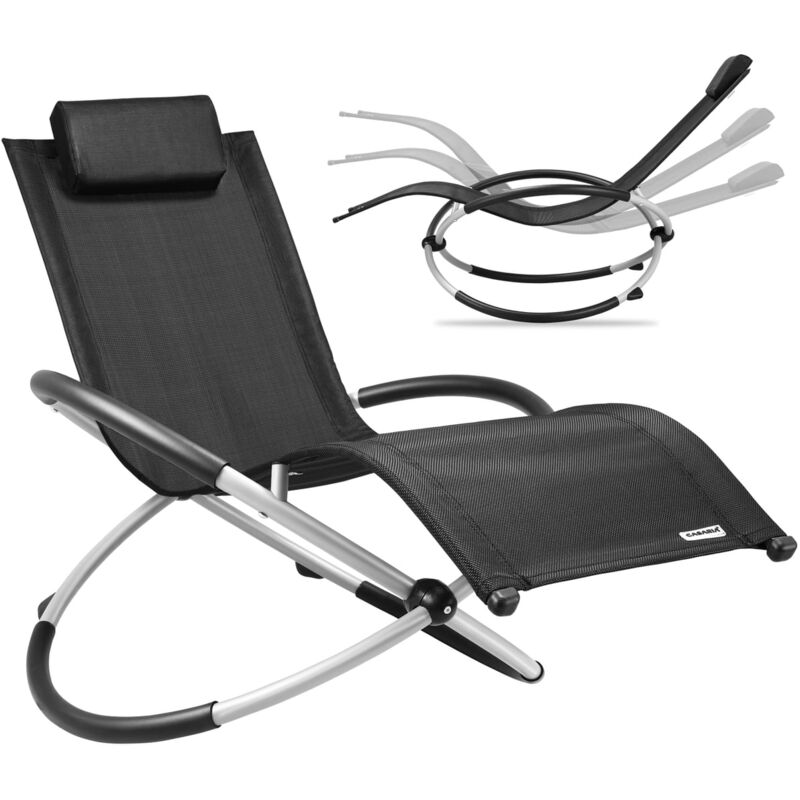foto del prodotto lettino a dondolo sedia ellittica da giardino sdraio ergonomica pieghevole poltrona relax prendisole max. 180 kg nero