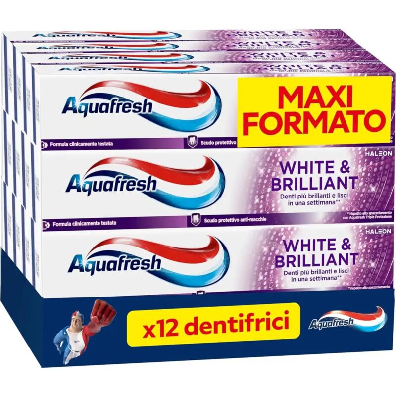foto del prodotto aquafresh 12 tubetti dentifricio white brilliant da 75ml clinicamente testato