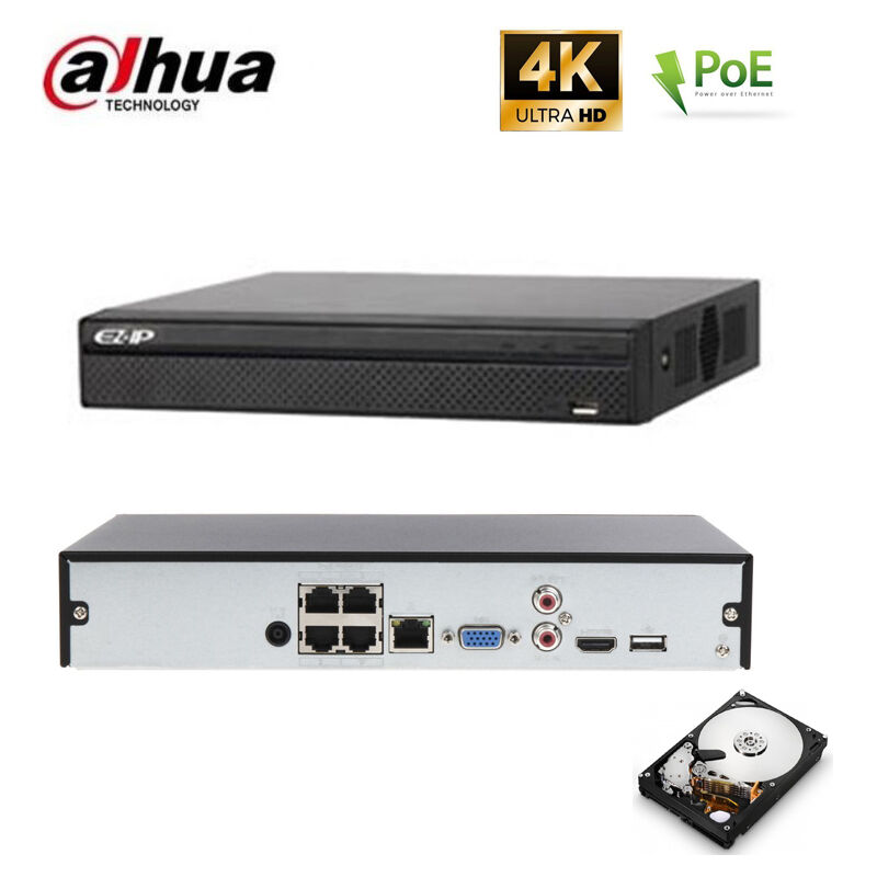 immagine 0 del prodotto nvr 4 canali poe dahua 8.0 mpx onvif hard disk 500 gb