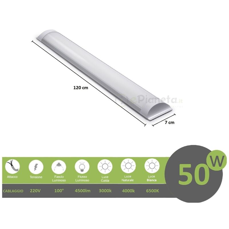 foto del prodotto plafoniera led 50w 3t 120 cm lineare barra luminosa sottopensile luce bianca fredda naturale calda naturale