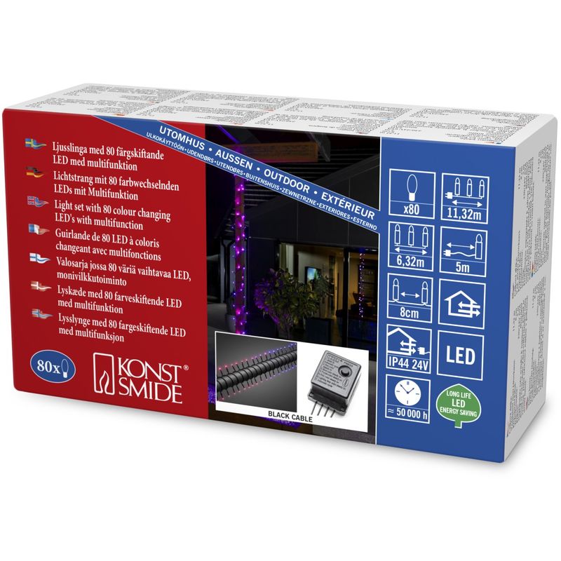 foto del prodotto 3798 540 catena micro led luce con cambiamento di colore blu rosso per esterno ip44 80 diodi farbwechselnde 24 v trasformatore da esterno cavo
