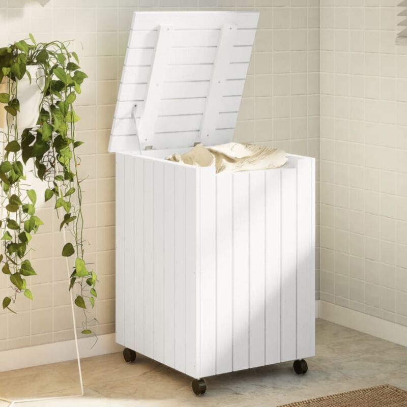 foto del prodotto vidaxl cesta biancheria con ruote rana bianca 45x45x64cm massello pino