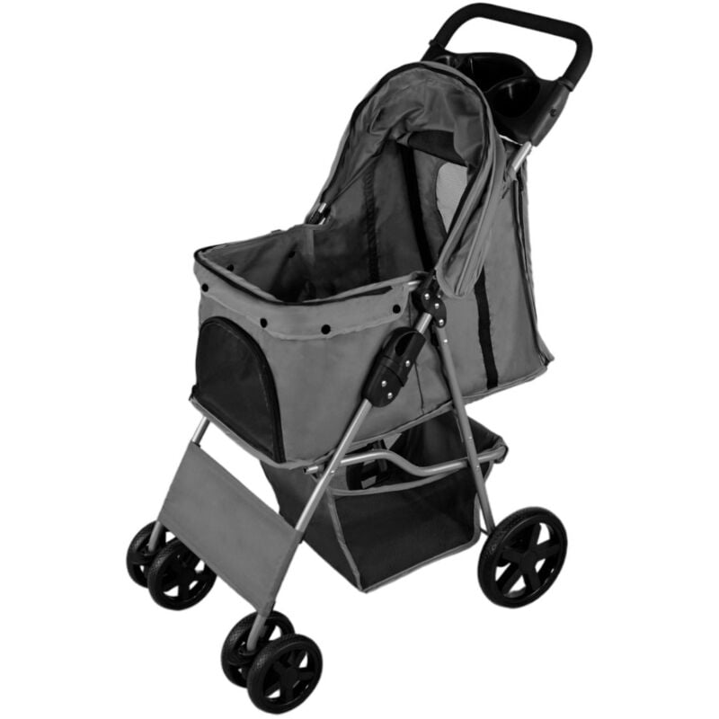 foto del prodotto monster shop passeggino per animali domestici passeggino grigio trasportino da viaggio pieghevole portata 15kg 4 ruote freni gatto cane gancio di