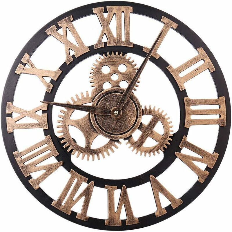 foto del prodotto fortuneville orologio da parete grande in stile vintage, rotondo, metallo, silenzioso, senza ticchettio, alimentato a batteria, 45 cm, numeri