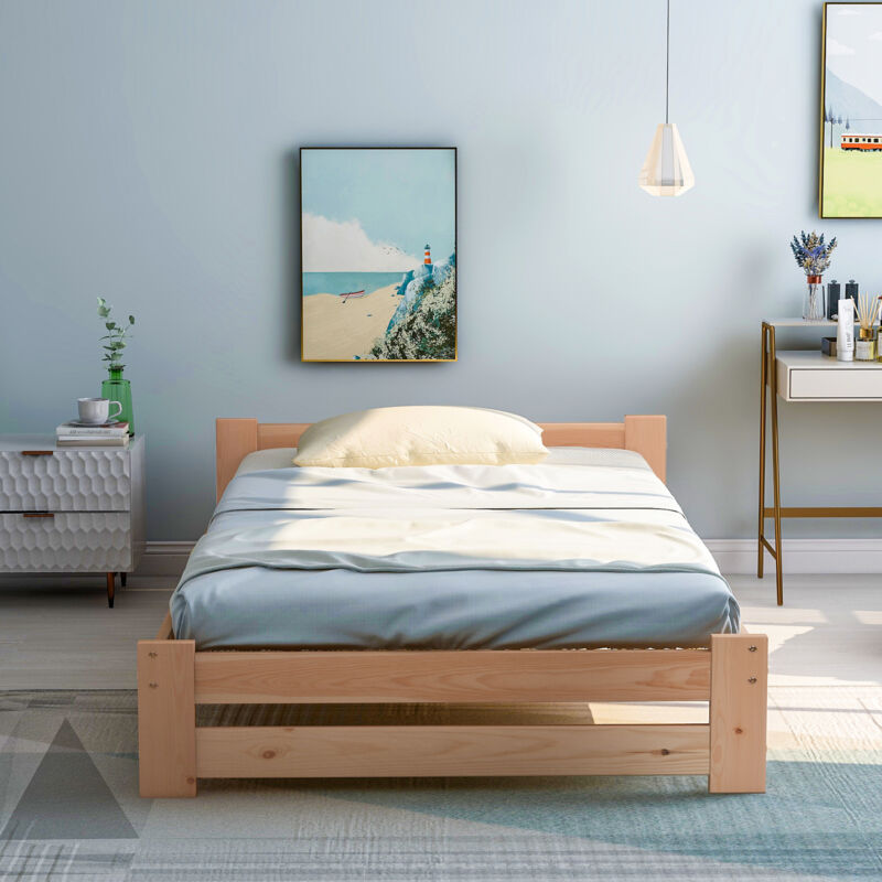 foto del prodotto letto per adulti letto singolo letto in legno 90 x 200 cm con testiera e rete a doghe, naturale
