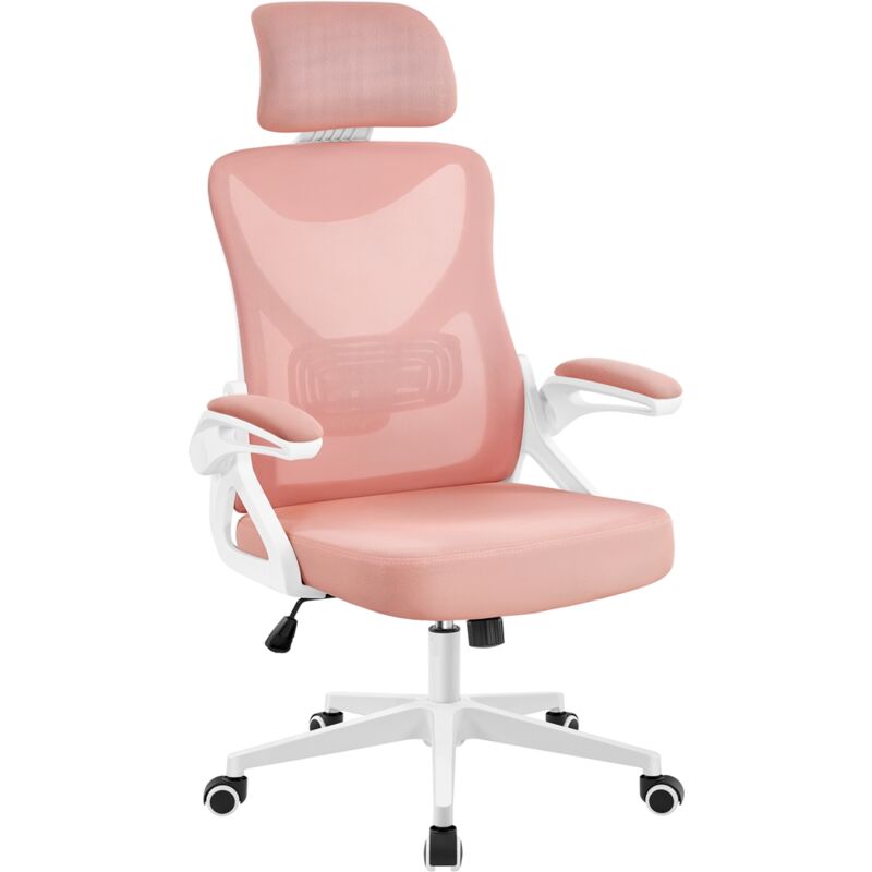 foto del prodotto yaheetech sedia ufficio ergonomica con braccioli poggiatesta regolabile schinale alto reclinabile poltrona scrivania girevole bianco rosa