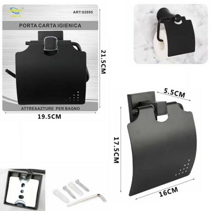 foto del prodotto r g porta rotolo carta igienica muro toilette parete supporto nero bagno 02095