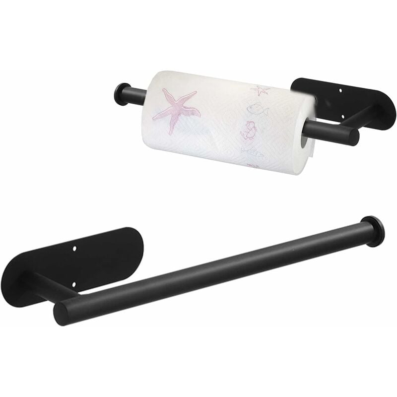foto del prodotto fortuneville portarotolo da cucina da parete adesiva porta scottex acciaio inox porta rotoli cartaigienica bagno nero porta rotolone da muro senza