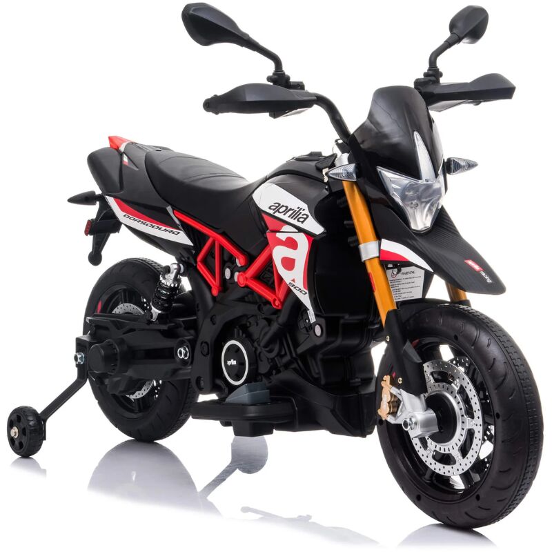 foto del prodotto moto elettrica per bambini aprilia racing dorsoduro 12v ruote in eva rosso