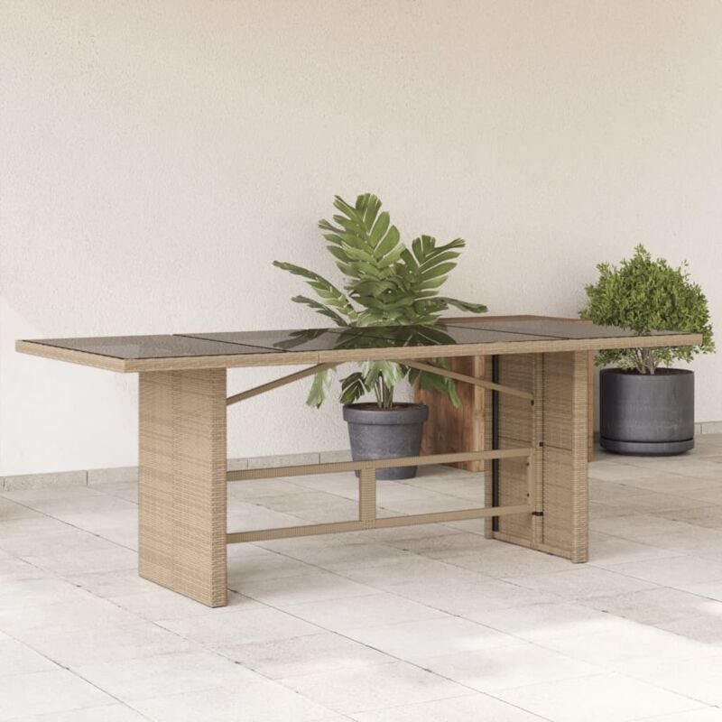 foto del prodotto vidaxl tavolo da giardino piano in vetro beige 190x80x75 cm polyrattan
