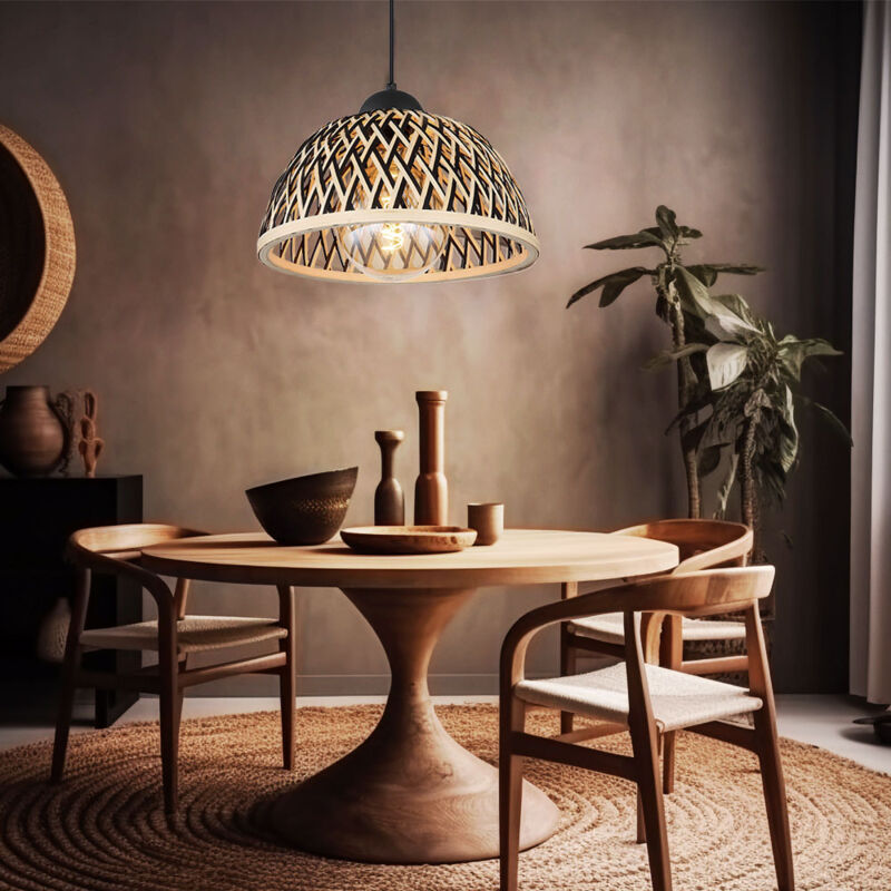 foto del prodotto lampe suspension suspension lampe suspension lampe suspension table manger, boh me bambou m tal noir naturel, 1x douille e27, dxh 30x120cm