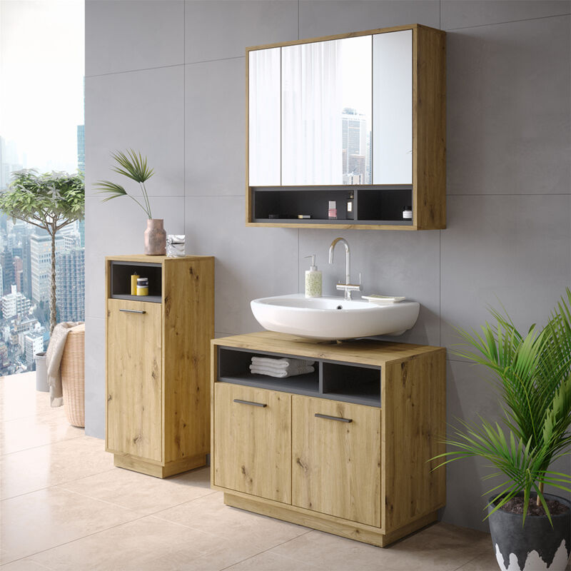 foto del prodotto mobiletto bagno beatrice, rovere artigianale, 38 x 93 cm, vicco