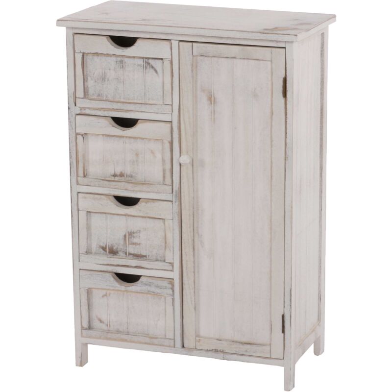 foto del prodotto scaffale cassettiera shabby vintage hhg 044 cassetti e sportello 30x55x82cm, bianco