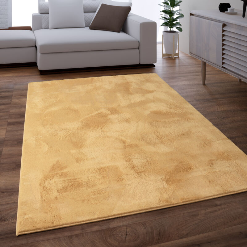 foto del prodotto paco home tappeto salotto soggiorno pelo lungo lavabile in lavatrice morbido peloso giallo 100x200 cm