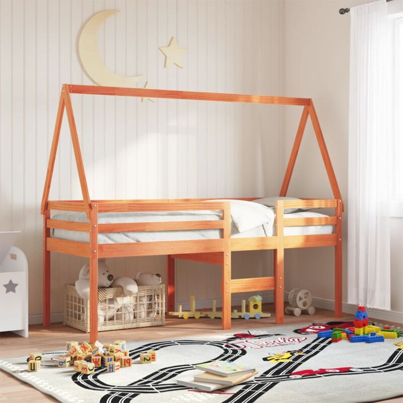 foto del prodotto vidaxl tetto letto bambini marrone cera 199x95,5x88 cm massello pino