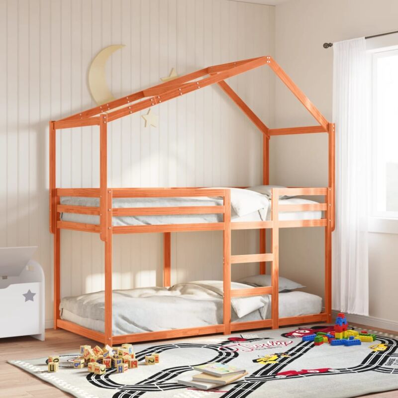 foto del prodotto vidaxl tetto letto bambini marrone cera 213x95,5x144,5cm massello pino