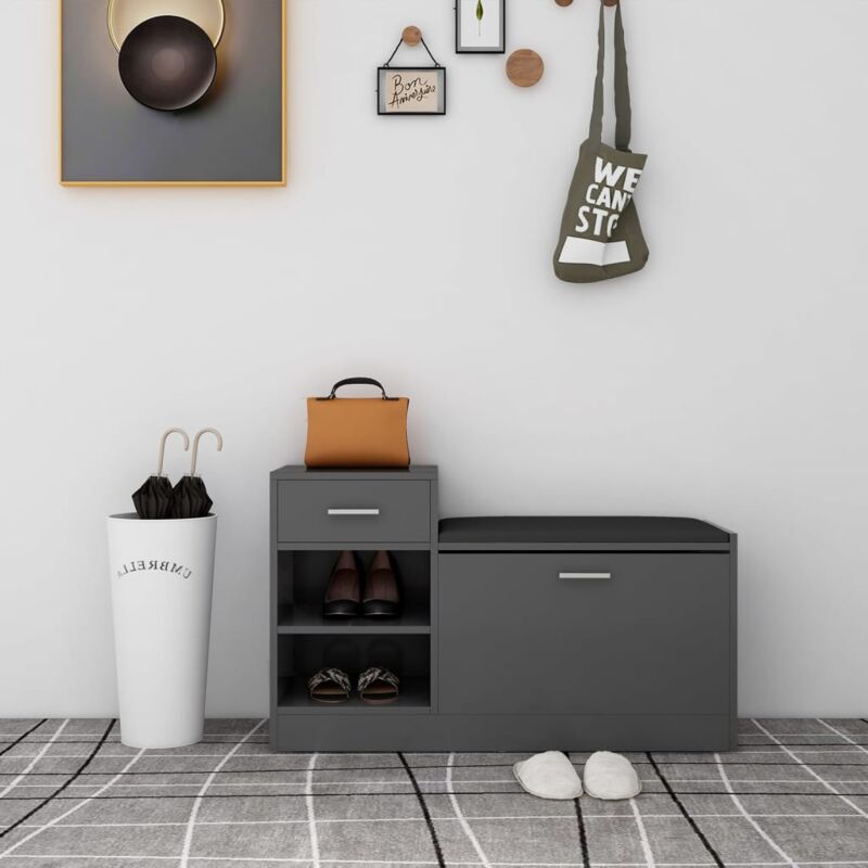 foto del prodotto furniture limited panca porta scarpe grigia 94,5x31x57 cm in