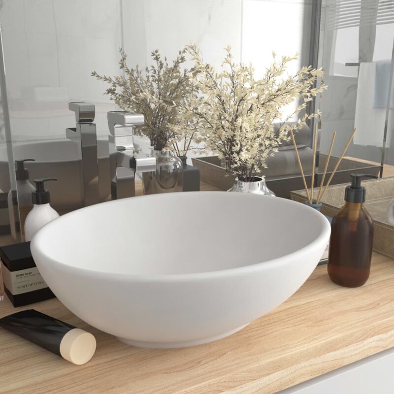 foto del prodotto lavabo da appoggio lavandino bagno vasca lavatoio lusso ovale bianco opaco 40x33 cm in ceramica kwi2962 bonnevie bianco
