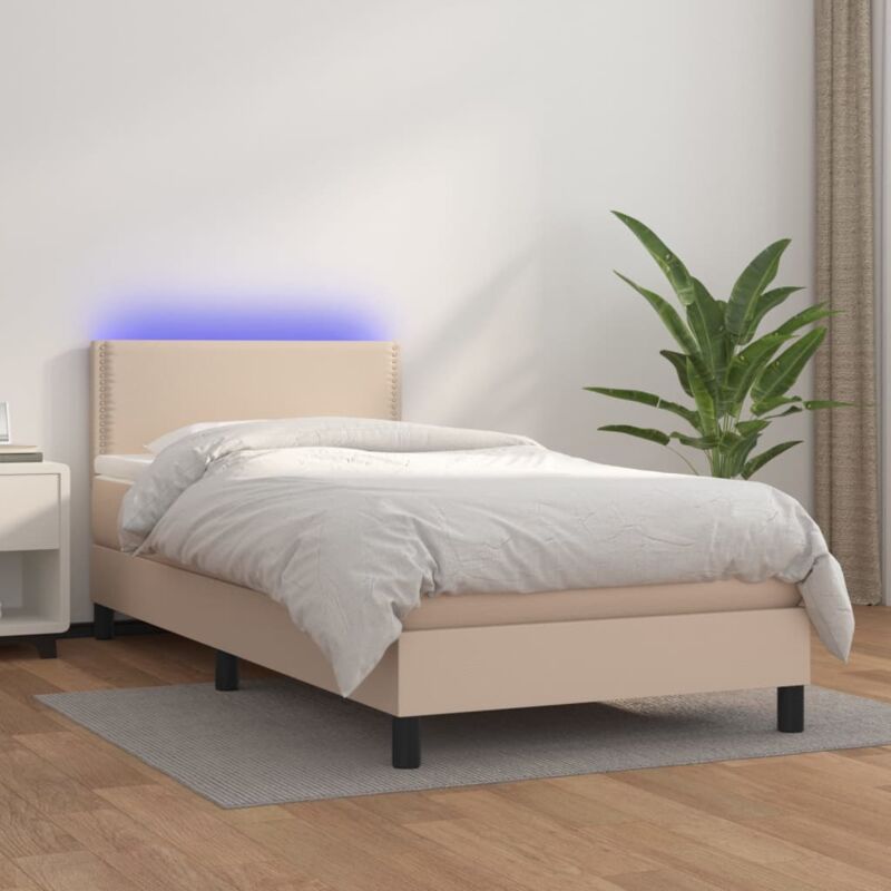 foto del prodotto vidaxl giroletto molle materasso e led cappuccino 100x200cm similpelle