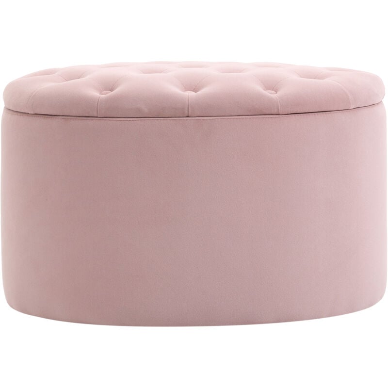 immagine 0 del prodotto homcom pouf poggiapiedi ovale imbottito con vano contenitore in velluto rosa