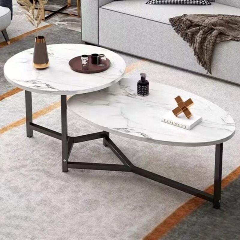 foto del prodotto tavolino basso da caff 2 ripiani luxury effetto marmo bianco tavolo da salotto