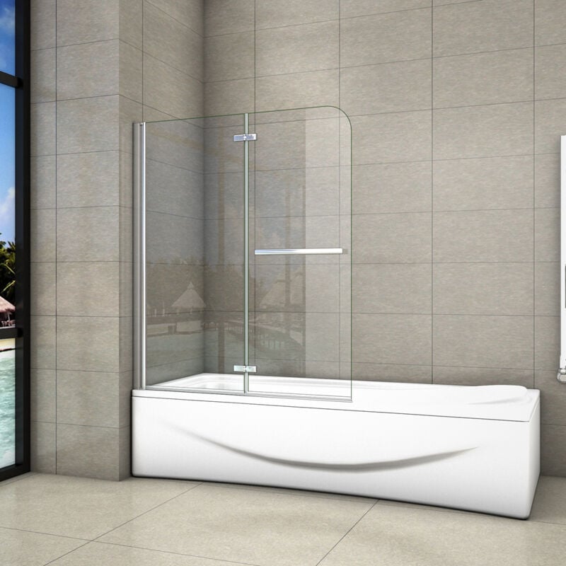 foto del prodotto 140 cm sopravasca parete vasca da bagno due ante movibili con maniglia portasciugamani vetro 6 mm temperato anticalcare 100 cm