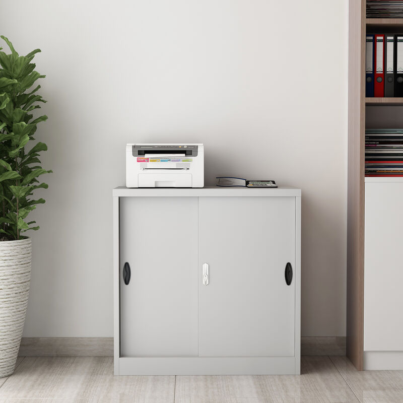 foto del prodotto armadietto da ufficio rieti 90x40x90 cm ante scorrevoli grigio chiaro en.casa 