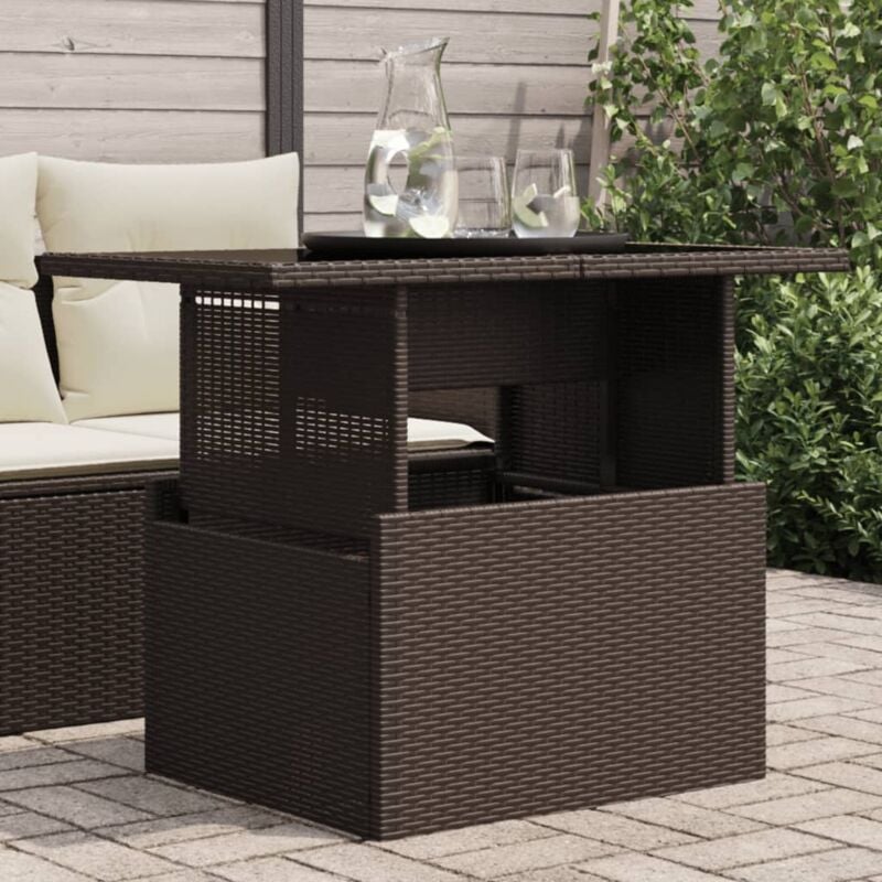 foto del prodotto tavolo da giardino piano vetro marrone 100x55x73 cm polyrattan vidaxl