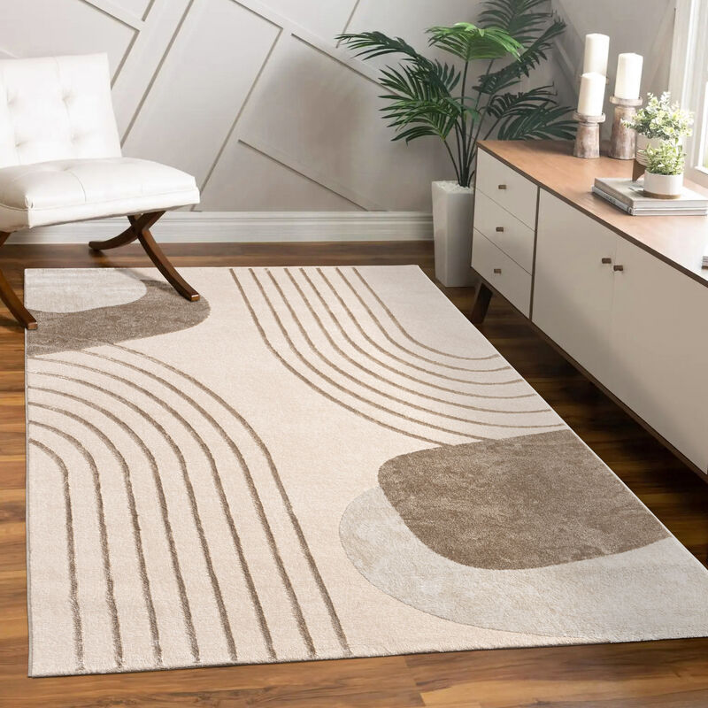 foto del prodotto paco home alfombra salon de habitacion pelo corto motivo floral arco ris geometrico 240x340 cm, beige 3