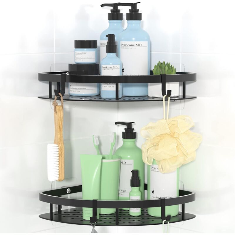 foto del prodotto fortuneville mensola per doccia angolare, mensola per doccia senza foratura, ripostiglio e organizzazione per il bagno, adesivi per bagno e cucina