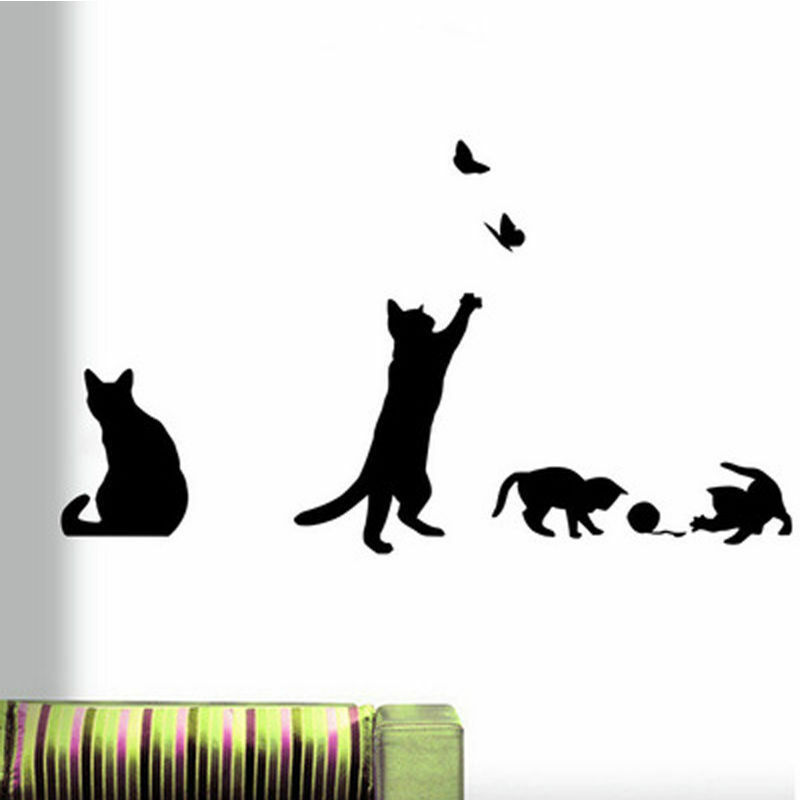 foto del prodotto fortuneville gatti che giocano a catturare le farfalle home adesivo da parete in vinile decor decalcomania murale animali da cucina decorazione per