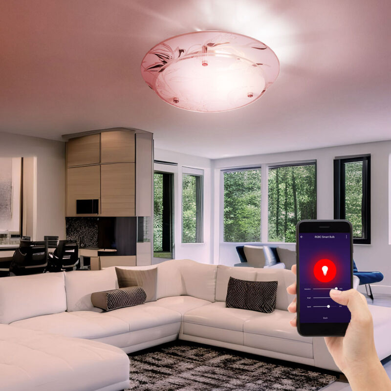 foto del prodotto globo plafoniera intelligente plafoniera rotonda controllo app lampada da cucina vetro soggiorno luce cromo, motivo floreale, cct, led rgb 8,5w
