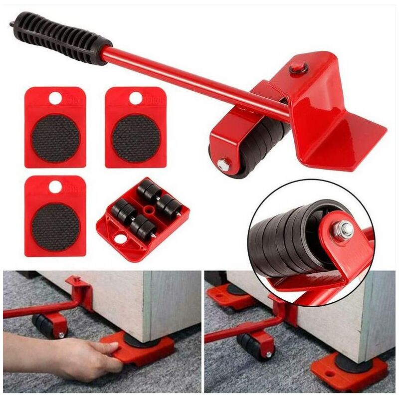 foto del prodotto fortuneville accessorio di sollevamento, kit per spostare mobili pesanti senza sforzo, sposta mobili su ruote, 1 asta di sollevamento e 4 rotelle