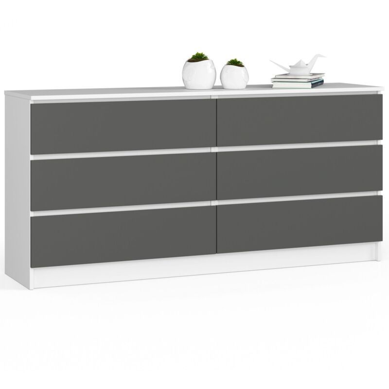 foto del prodotto cassettiera akord k160 bianca 160 cm 6 cassetti inserto frontale grigio grafite 160x40x77 cm