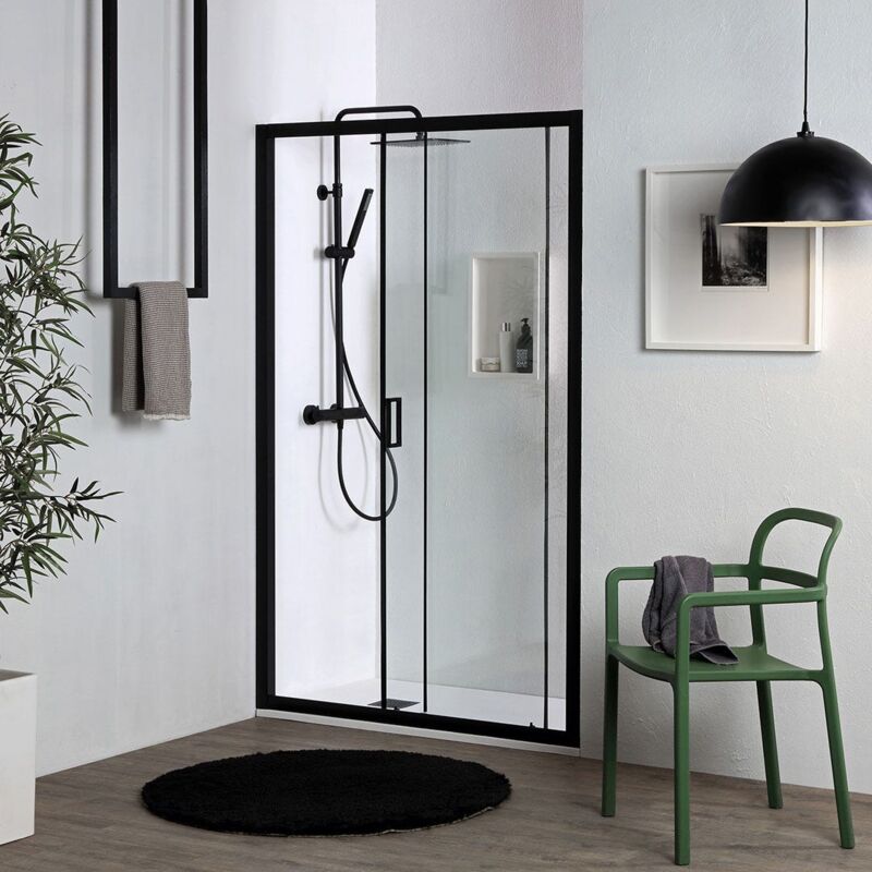 foto del prodotto porta doccia nicchia nero opaco scorrevole 130 cm city