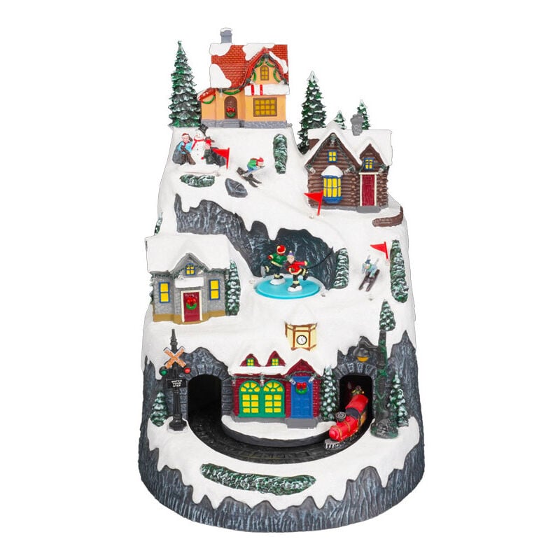 foto del prodotto giordanoshop villaggio natalizio 40x26x26 cm in resina con trenino musica e luci