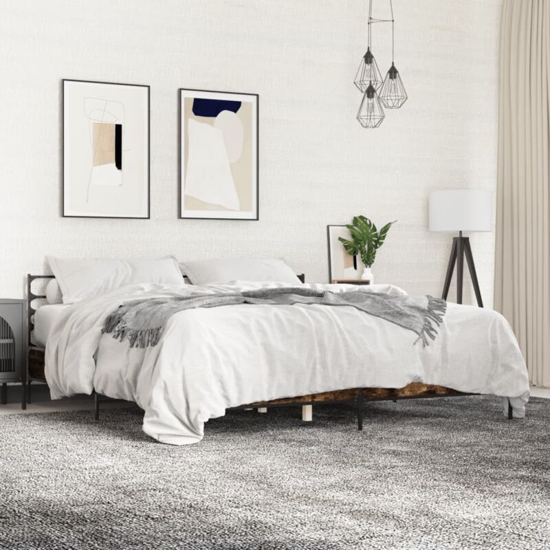 foto del prodotto vidaxl giroletto rovere fumo 180x200 cm in legno multistrato metallo