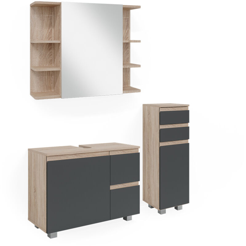 immagine 0 del prodotto vicco set mobili bagno j shape, sonoma, 3 parti, con armadio midi