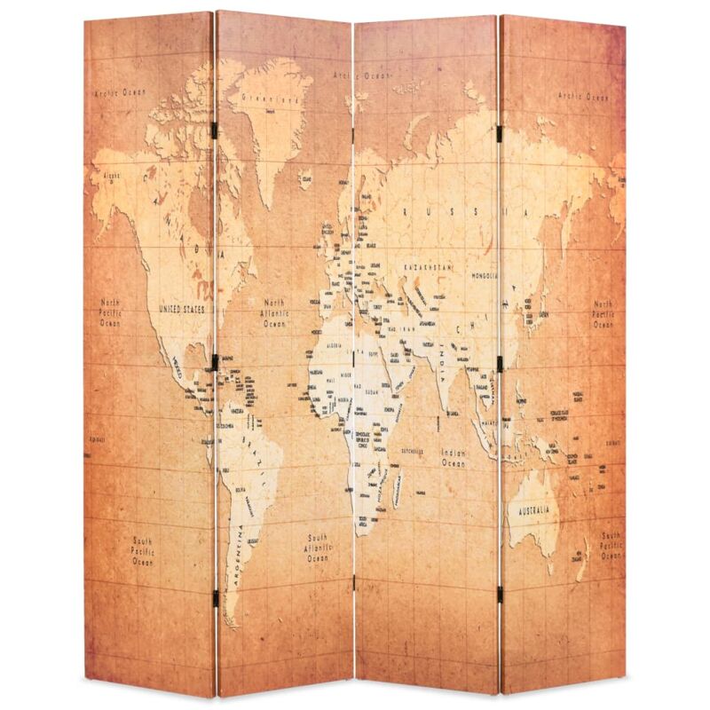 foto del prodotto vidaxl paravento pieghevole 160x170 cm stampa mappa del mondo giallo