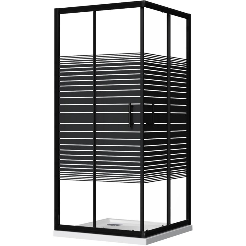 foto del prodotto box doccia 70x100 angolare 6mm 2 ante scorrevole rettangolare cristallo temperato cabina doccia vetro serigrafato h190 cm nero black