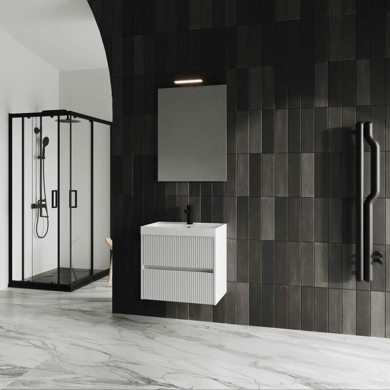 foto del prodotto kiamami valentina mobile bagno cannettato bianco opaco 60cm cortina