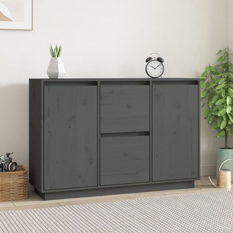 foto del prodotto vidaxl credenza grigia 111x34x75 cm in legno massello di pino